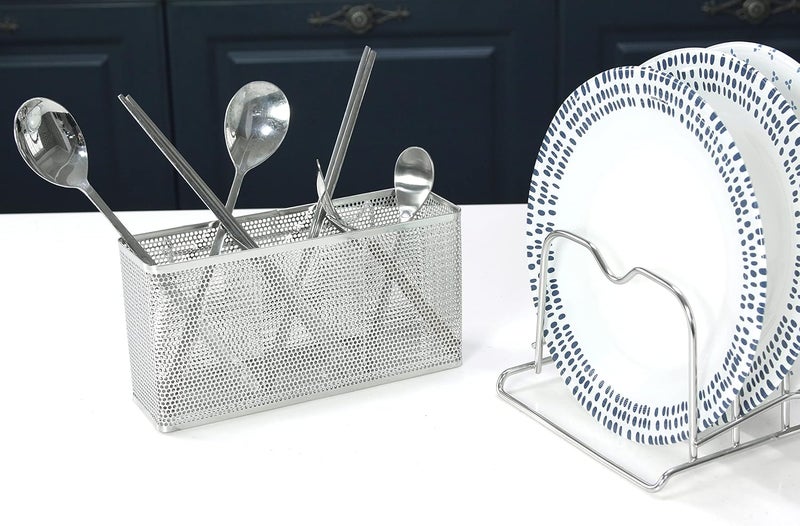 LENITH Kitchen Utensil Chopsticks Perforated Holder with Hooks - 304 Stainless Steel Storage for Organizer Dishwasher Safe (Large Rectangle) - Image 5